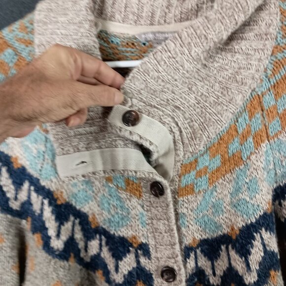 Royal Robbins Fair Isle Cardigan Wool Blend Womens XL Beige Grandpacore Gorpcore - Picture 7 of 9